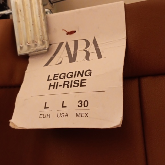 NWT faux leather Zara leggings, size L and brown in color. - Picture 3 of 3